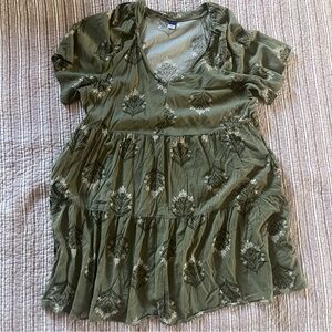 Old Navy Olive Green Floral Tiered V-Neck Dress